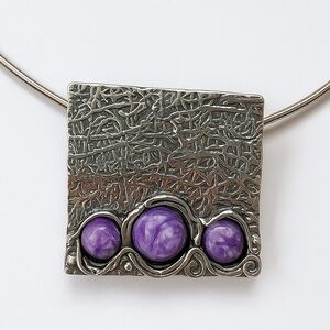 Charoite & Sterling Silver ⛓️ Square Pendant Chain Necklace 💜